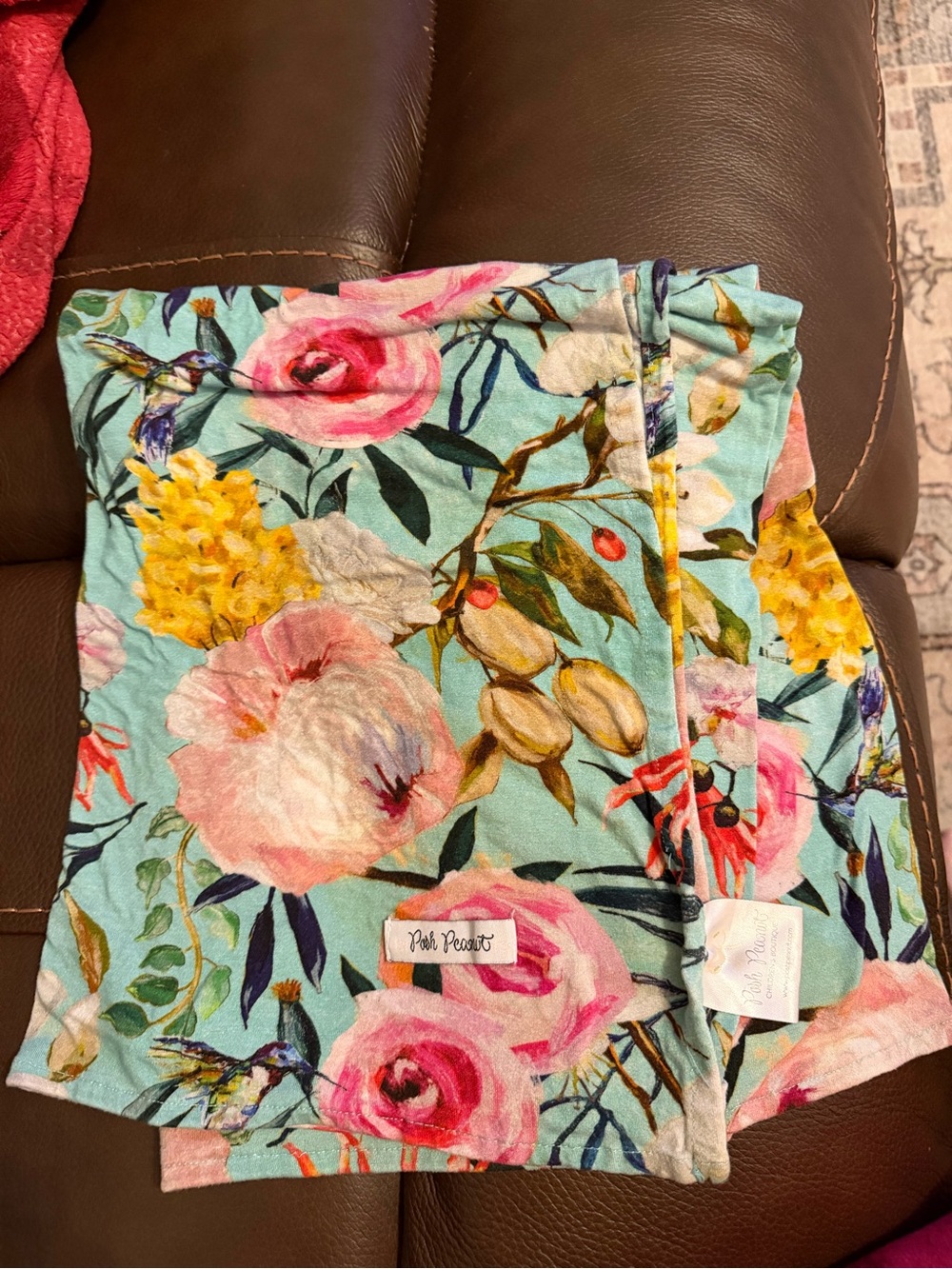 Posh Peanut Floral Swaddle Blanket Light Blue with Pink & Yellow Blooms